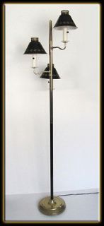   Century Modern 50s Black & Brass Metal 3 Light Pole Floor Lamp NICE