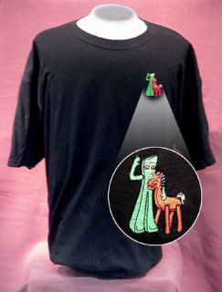 NEW GUMBY POKEY EMBROIDERED T SHIRT ADULT GREY LARGE LG SHIRT TEE