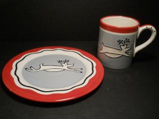 Christmas Dinnerware Fantastic Reindeer Plate & Mug Rudolph Red Nose 