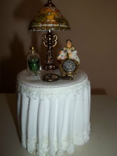 SKIRTED TABLE WTH LAMP AND ACCESSORIES  MINIATURE REUTTER PORCELAIN 