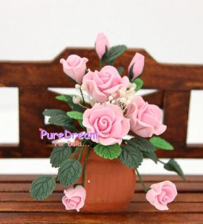 pink rose flower plant 1 12 dollhouse clay potted op036