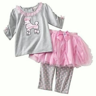 Little Lass Baby Girl’s Size 3M; 9M 3 pc Tulle Skirt Set Pink Poodle