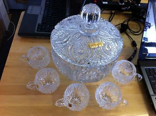   Bleikristall 24% Crystal Punch Bowl with Five Cups   No Ladle