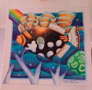 puff fish rainbow coloured pencil drawing unframed direct from artist