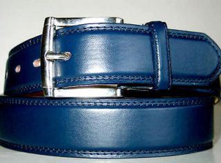 Mens BLUE LEATHER Silver Buckle X WIDE 1 1/2 Belt Small 30 32