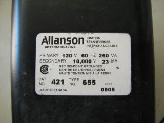 allanson transformer cat no 421 prim 120v sec 10 000v