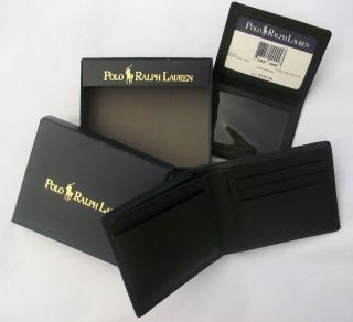 POLO RALPH LAUREN MENS BLACK LEATHER PASSCASE WALLET IN GIFT BOX NWT 
