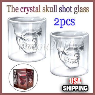 2X Crystal Skull Head Vodka Shot Glass Drinking Ware f Home Bar 2.5 