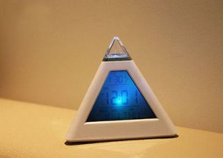 New LCD Pyramid Triangle Clock Alarm Multi Color Night btq