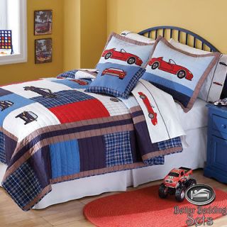   Kid Red Race Car Cotton Quilt Collection Bedding Set For Queen Size