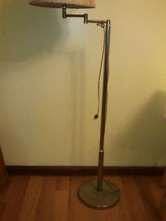Vintage Tall Brass Floor Lamp Swivels with Pressed Flower Shade ***