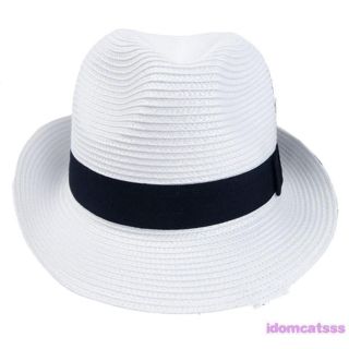 White Casual Beach Boho Womens Trilby Packable Crushable Straw Sun Hat
