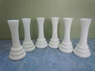 Set of 6 Vintage Antique White Milk Glass Budding Vases 6 RANDALL USA