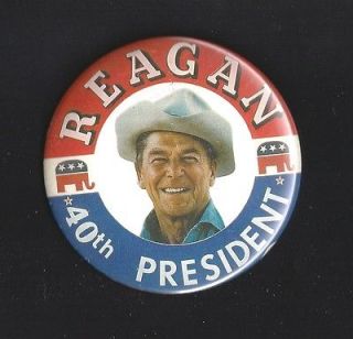 1980 ronald reagan 40th president button pin 3 1 2