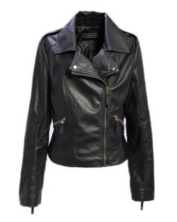  Punk Style PU Leather Jacket Coat Short Slim Jacket Size S XL Black