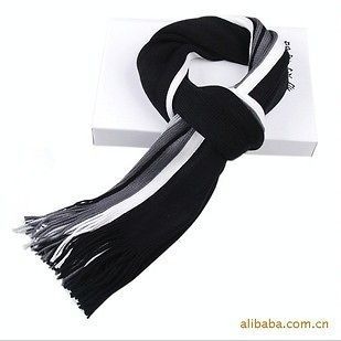 Mens Winter fashion warm Black+Gray+Whi​te Stripes Long Scarf shawl 