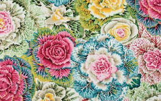 Colorful Ornamental Kale Laminated Cotton Fabric in Pastels NEW
