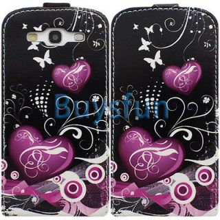 Purple Heart Flip Leather Cover Case For Samsung Galaxy S3 i9300