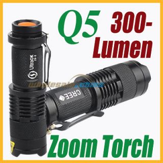 CREE Q5 LED 7W 300 Lumen Adjustable focus Zoom In/Out Mini flashlight 