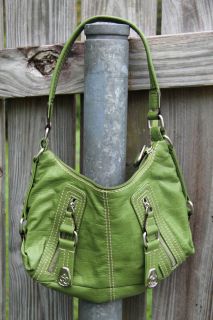 Nice SOPHIA CAPERELLI green moc croc satchel bag purse zebra sateen 