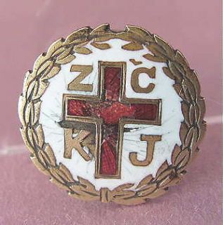 Vintage Enameled Z C K J Western Bohemian Catholic Union Lapel Stud 
