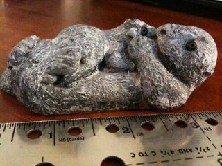 Vintage small Otter with Baby figurine statue grey with bead eyes cast 