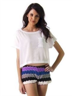 NEW Women Cute Casual Stripe Crochet Knit Shorts black purple sz Multi 