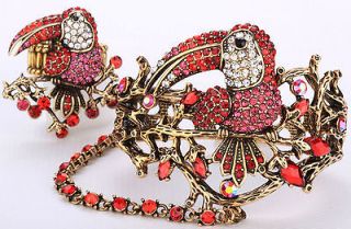 Gold red crystal slave toucan bracelet ring set 1;buy 10 items free 