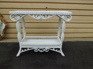 50769 white wicker sofa table with shelf 