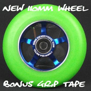   Green Spoked Metal Core Scooter Wheel inc bearings + Bonus Grip Tape