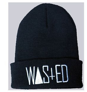 wasted beenie beanie wooly hat winter black and white