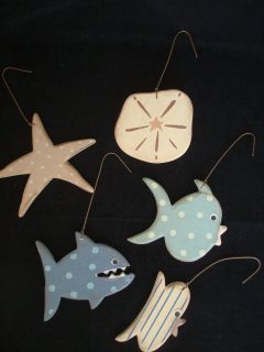   6pc By the Sea Ornaments Fish, Sand Dollar, Starfish, Shark beach NEW