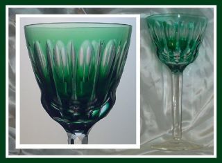 EMERALD GREEN TEAL Wine Glass Goblet Hock CUT CLEAR LEAD CRYSTAL 