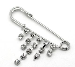 10 silver tone rhinestone safety pins brooches 5 1x1 2cm