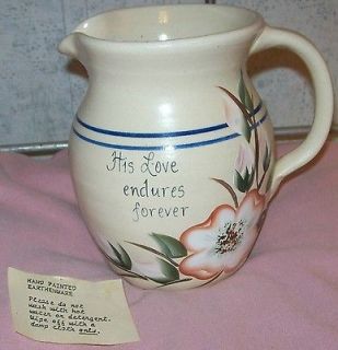 VINTAGE POTTERY SIGNED/MARKED PITCHER BY CASEY DOGWOODS PAINTED ON 