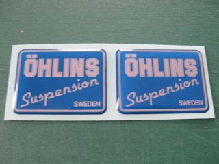 domed ohlins stickers silver on blue 40mmx30mm from united