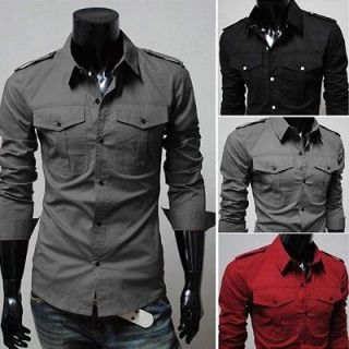 Mens Fashion Designer Military Slim Dress Shirts Tops Western US SZ 