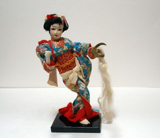   Antique Japanese Geisha Doll with Samurai Hat Warrior Helmet Pre WWII