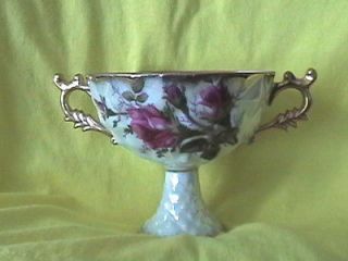 ROYAL SEALY CHINA PEDESTAL CUP JAPAN ROSE PATTERN 2 HANDLED MOTHER OF 