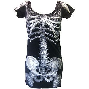 Kreepsville 666 Black And White Skeleton Bones Tunic Dress Rockabilly 