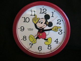 Disney Mickey Mouse Wall Clock Japan Lorus Quartz Red Moving Hands EUC