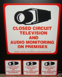 CCTV and AUDIO MONITORING DVR SIGN WITH 3 SECURITY WARNING DECALS 