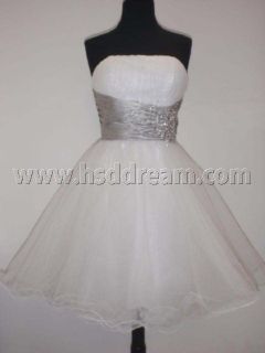 White/Silver satin bridal party prom dress evening dress SIZE 6 8 10 