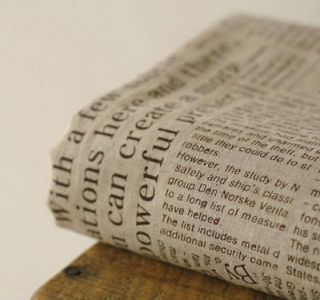 Metre Cotton Linen Fabric Newspaper News Print   Brown Text   1m x 1 