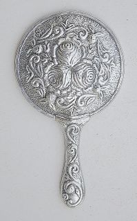 ANTIQUE SILVER STERLING 900 WOMENS DECORATIVE REPOUSSE HAND MIRROR