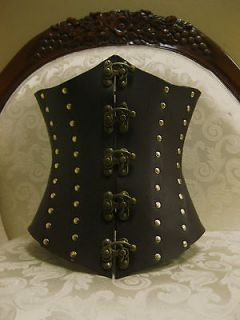 Brown Genuine Leather Steampunk Renaissance Costume Underbust Corset 