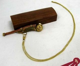 brass boatswain s pipe wooden box bosun whistle 