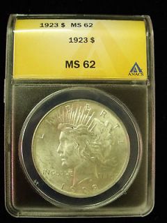   ANTIQUE 1923 MS 62 $1 LIBERTY PEACE SILVER DOLLAR ANACS SLABBED 130
