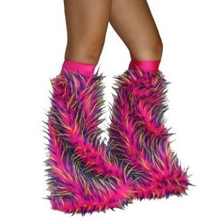 Psychedelic Pink Blue Green Shocktart Furry Fluffies Rave Boot Cover 