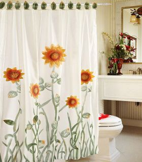 3D Sunflower White Green Shower Curtain+Liner+Hooks Set